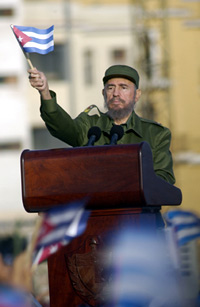[President Fidel Castro addresses the march]