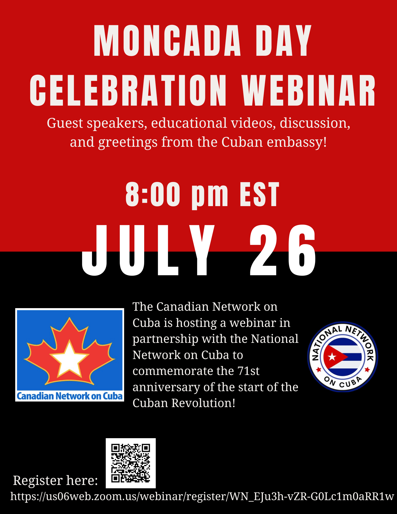 CNC WEBINAR: The CNC Celebrates MONCADA DAY on July 26th at 8pm EST on Zoom